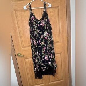 Jenny Helene vintage Floral Black and Pink Dress